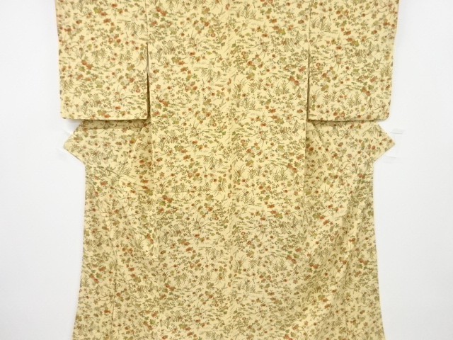 JAPANESE KIMONO / VINTAGE KOMON KIMONO / SILK / FLORAL PLANTS